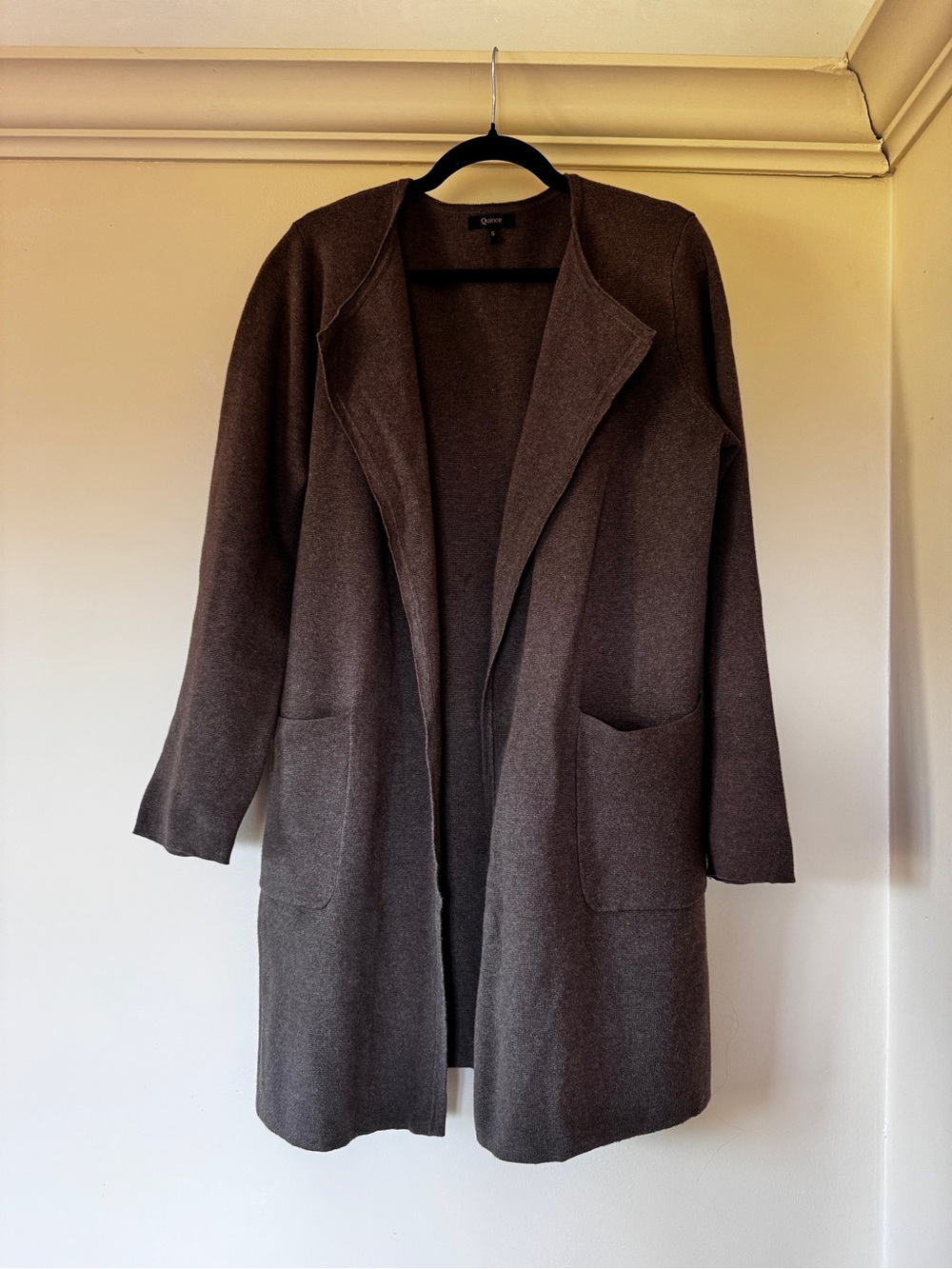 Quince Knit Collarless Coat in Heathered Brown S (Sold Out Online)